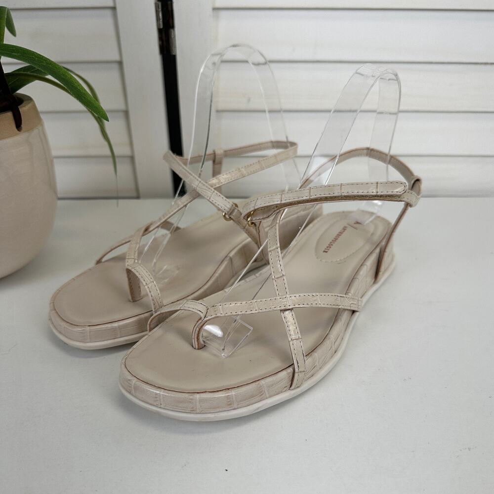 Anthropologie Marina Tan Croc Embossed Leather‎ Strappy Sandals Womens Size 8